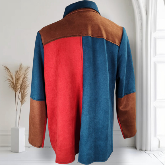 IC Collection Connie K Colorblock Jacket Womens M Asymmetrical Button Made USA - Picture 5 of 13